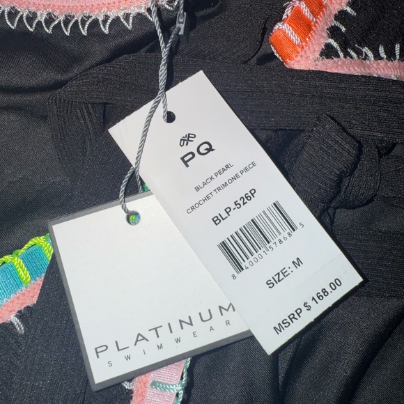 PQ Swim Solange Ferrarini Women's One Piece Swimsuit Size M Black Crochet Trim - Picture 6 of 7